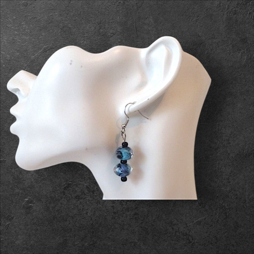 Blue Beaded Dangle Earrings
